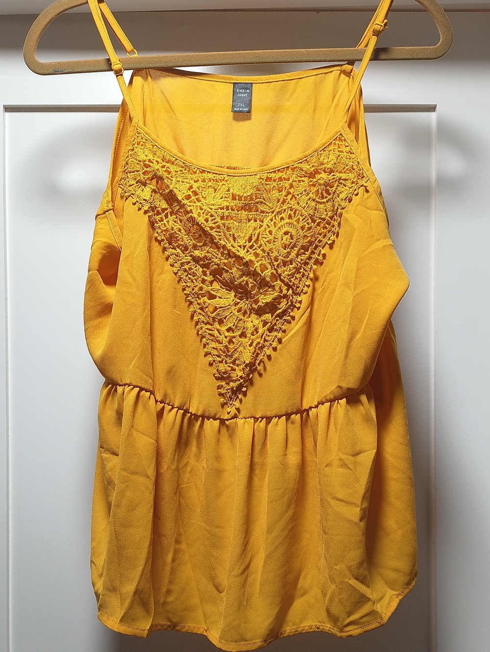 SHEIN Yellow Crochet-Front Spaghetti Strap Camisole